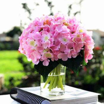 Pink Artificial Hydrangea Flower Arrangements with Clear Glass Vase 