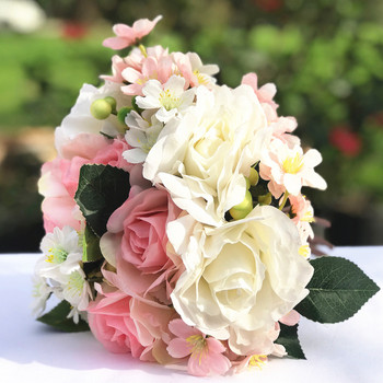 Pink and Cream Artificial Rose and Mixed Flower Bouquet Set of 2