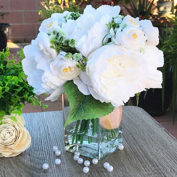 White Artificial Peony Mixed Flower Arrangements with Glass Vase