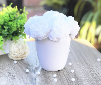 White Faux Peony Flower Arrangement in White Pot