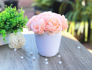 Champagne Faux Peony Flower Arrangement in White Pot