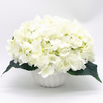 Cream Artificial Hydrangea Flower Arrangement with White Ceramic Vase