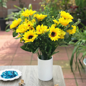 Yellow Sunflower and  Mixed Faux Flower Arrangements With White Ceramic Vase