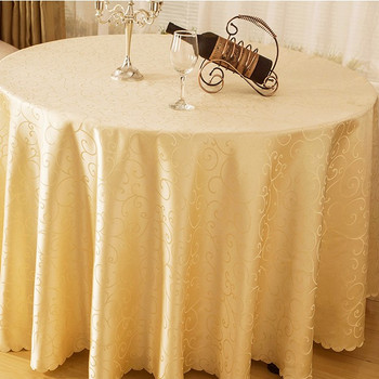 90" Pale Yellow Figured Dacron Round Polyester Tablecloth 