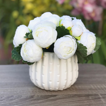 Cream Artificial Ranunculus Flower Arrangement With White Ceramic Vase