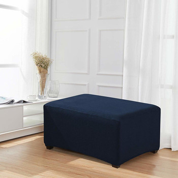 Dark Blue Jacquard Polyester Stretch Fabric  Oversized Ottoman Slipcover 