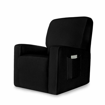 Black  Stretch Spandex Jacquard Recliner Chair Slipcovers with Elastic Bottom Side Pocket