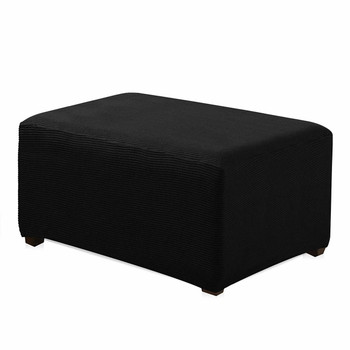 Black Jacquard Polyester Stretch Fabric  Oversized Ottoman Slipcover 