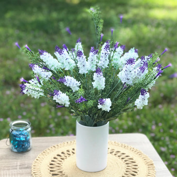 White and Purple Lavender  Arrangement  with White Ceramic Vase