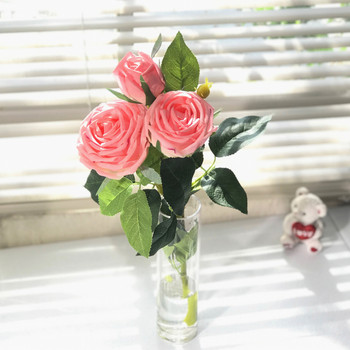 Pink Real Touch Rose Flower in Clear Glass Vase with Faux Water