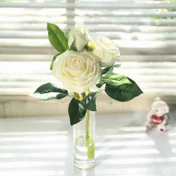 Cream Real Touch Rose Flower in Clear Glass Vase with Faux Water