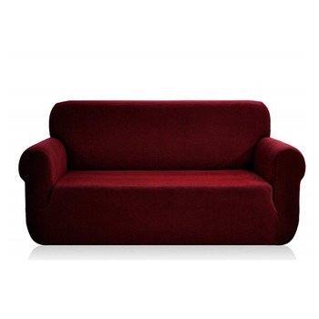 Jacquard  Polyester Spandex Fabric Box  Cushion Loveseat Slipcovers-Wine Red