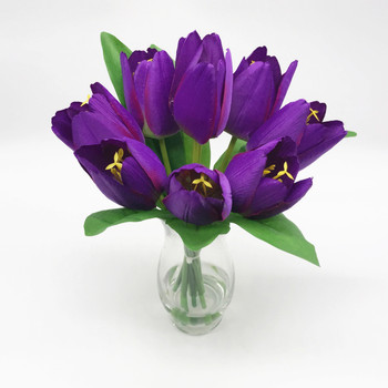 Purple Silk Tulips Centerpiece  in Clear Glass Vase with Faux Water