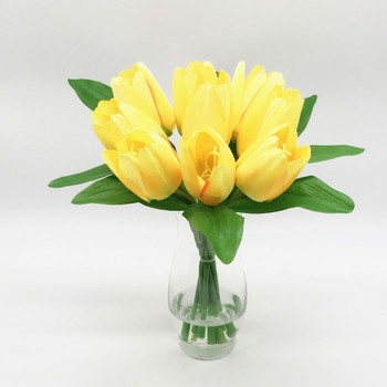 Yellow Silk Tulips Centerpiece  in Clear Glass Vase with Faux Water