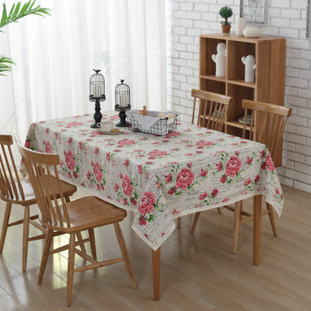 54"x 80 " Rose Print Rectangle 100% Cotton and Linen Tablecloth Decorative Table Top Cover