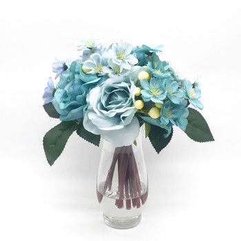 Azure Silk Rose and Mixed Flower Arrangements in Clear Glass Vase with Faux Water