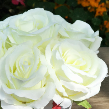 Cream Silk Rose Flower Arrangement in White Pot