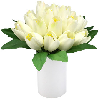 18 Heads Cream Silk Tulips Centerpiece  in White Ceramic  Vase