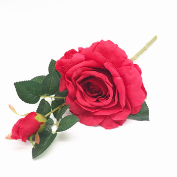 Red Silk Open Rose Flower Spray Stem  