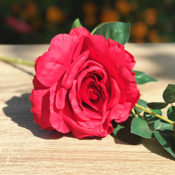 Red Silk Open Rose Flower Spray Stem  
