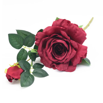 Burgundy Silk Open Rose Flower Spray Stem  