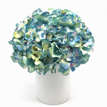 Blue Silk Hydrangea Flower Arrangement in White Ceramic Vase For Home Decoration