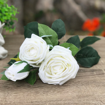 White Natural Touch Open Rose Flower Spray Stem  