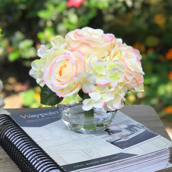 Blush Hydrangea and Rose Mixed Silk Flower in Clear Glass Vase