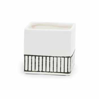 White Ceramic Cube with Striped Base Design - 4.0" H x 4.0" H Set of 4