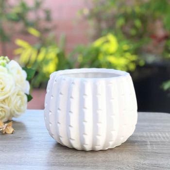 White Ceramic Cactus Pot - 4.0" H x 4.0" H Set of 4