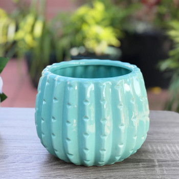 Teal Ceramic Cactus Pot - 4.0" H x 4.0" H Set of 4