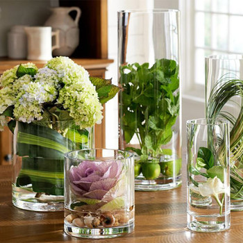 Cylinder Shape Clear Flower Glass Vase  5.0" W x 12.0" H 