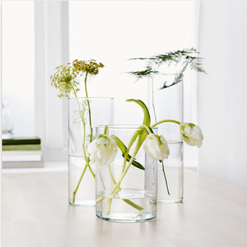 Cylinder Shape Clear Flower Glass Vase  6.0" W x 8.0" H 
