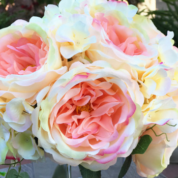 Champagne Artificial Peony and  Hydrangea Mixed Floral Arrangement set of 2