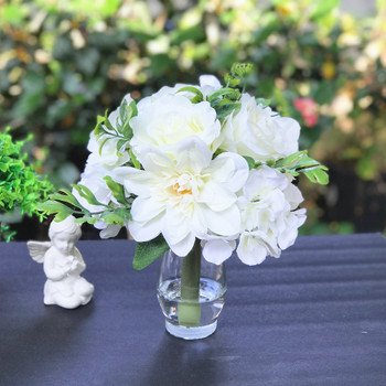  Cream Hydrangea  Rose and Peony Mixed Silk Flower in Clear Glass Vase