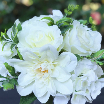  Cream Hydrangea  Rose and Peony Mixed Silk Flower in Clear Glass Vase