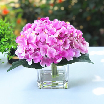 7 Steams Purple Hydrangea Silk Flower  in Clear Glass Vase with Faux Water