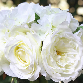 Cream Peony Rose and Hydrangea Mixed Faux Flower Arrangement With Clear Glass Vase