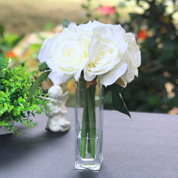 Cream Open Rose Silk Flower in Clear Glass Vase with Faux Water