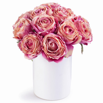Medium Violetred Silk Rose  Flower Arrangement in Ceramic Vase