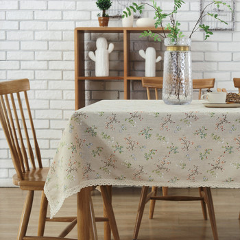 54"x 80 " Green Grass Simple Rectangle 100% Cotton and Linen Tablecloth Decorative 