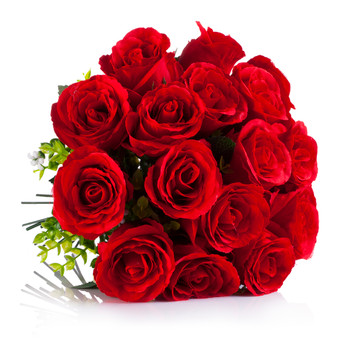 18 Heads Red Silk Rose  Flower Arrangement in Clear Glass Vase with Faux Water