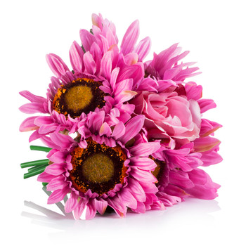 Pink Mixed Sunflower and Rose Silk Flower Arrangement in Clear Glass Vase With Faux Water