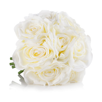 Cream Open Roses Silk Flower  Arrangement in Clear White Vase with Faux Water