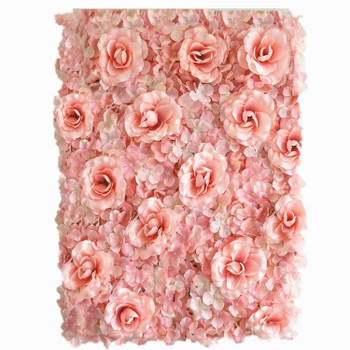 12 Pack 33 Sq ft. UV Protected 3D  Silk Rose & Hydrangea Flower Wall Mat Panel(Peach)