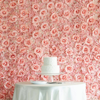 12 Pack 33 Sq ft. UV Protected 3D  Silk Rose & Hydrangea Flower Wall Mat Panel(Peach)