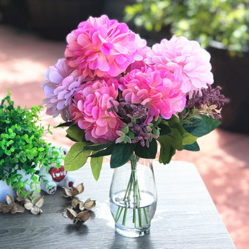 Pink Mixed Dahlia Silk Flower Arrangement in Glass Vase with Faux Water