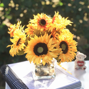 Mixed Sunflower Arrangement in Cube Glass Vase With River Rock and Faux Water