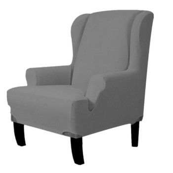 Grey Ultra Soft Stretch Fabric  Wing Chair  Slipcover 