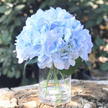 Azure Silk Hydrangea Flower Arrangement in Glass Vase With Faux Water